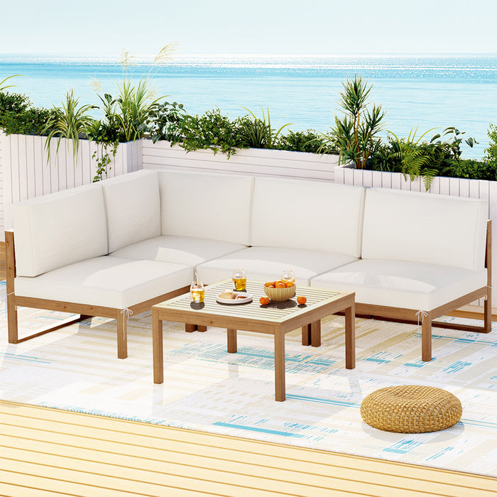 4-Seater Outdoor Sofa Set Wooden Lounge Setting 5pcs