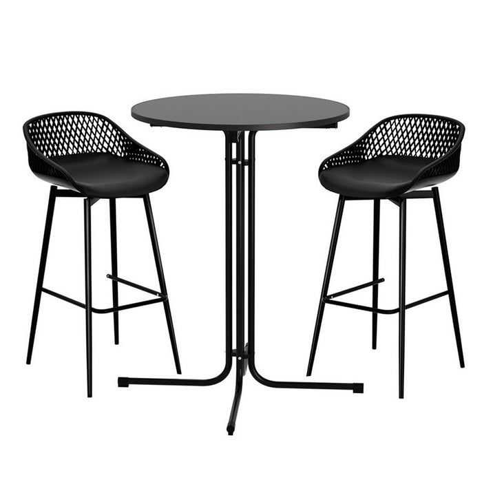 3Pc Outdoor Bar Set Stools Dining Chairs Table Patio Furniture Bistro Set Black