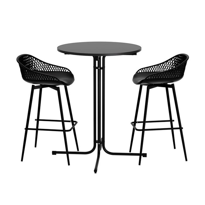 3Pc Outdoor Bar Set Stools Dining Chairs Table Patio Furniture Bistro Set Black