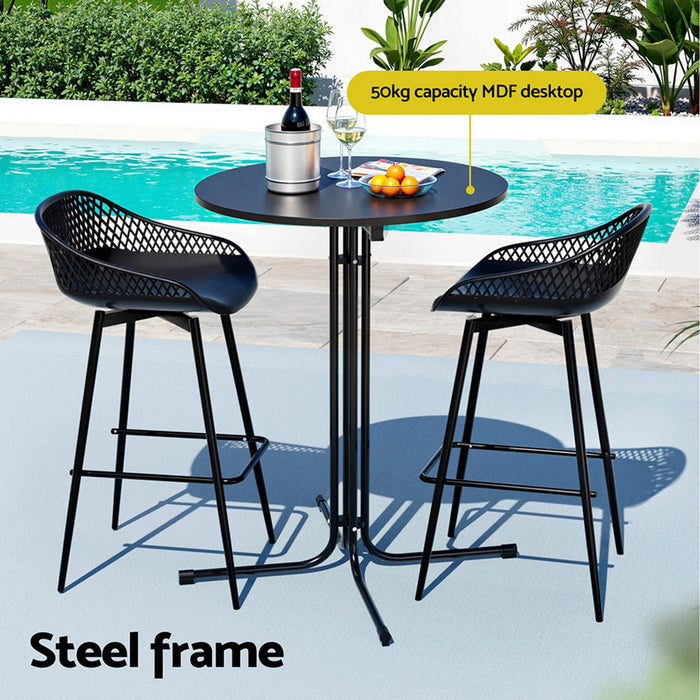 3Pc Outdoor Bar Set Stools Dining Chairs Table Patio Furniture Bistro Set Black