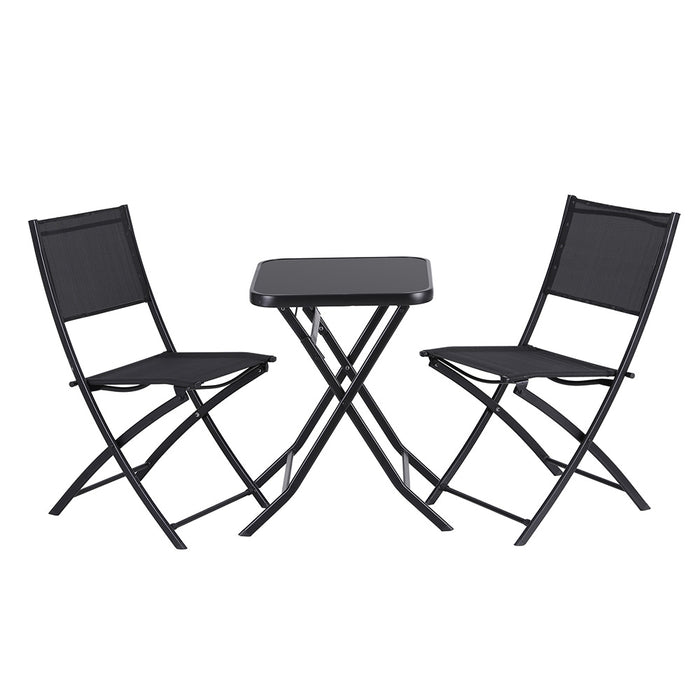 Outdoor Bistro Set Folding Table And Chairs Patio Furniture Garden Steel Black