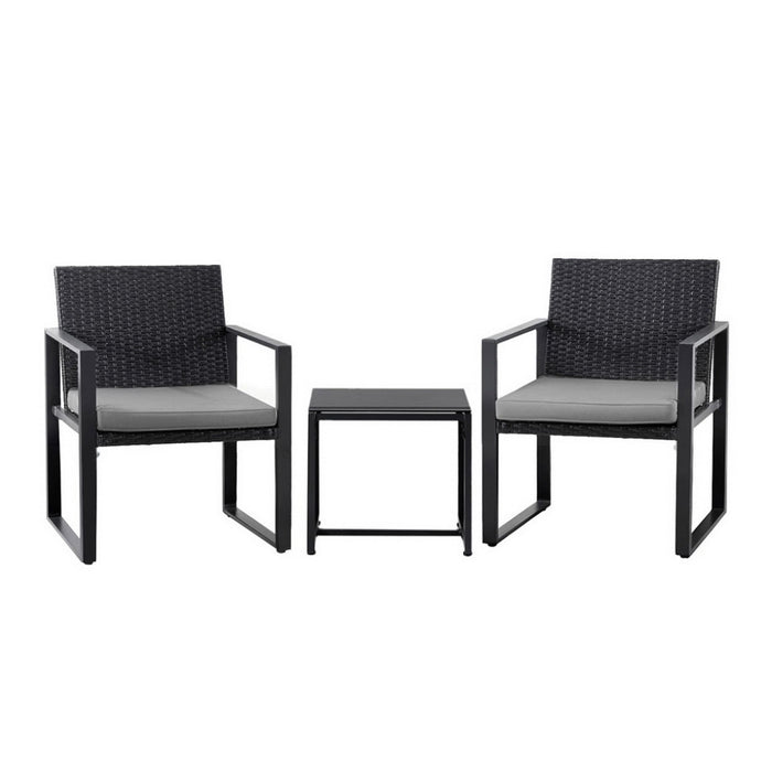 3Pc Outdoor Bistro Set Patio Furniture Wicker Dining Chairs Table Cushion Black