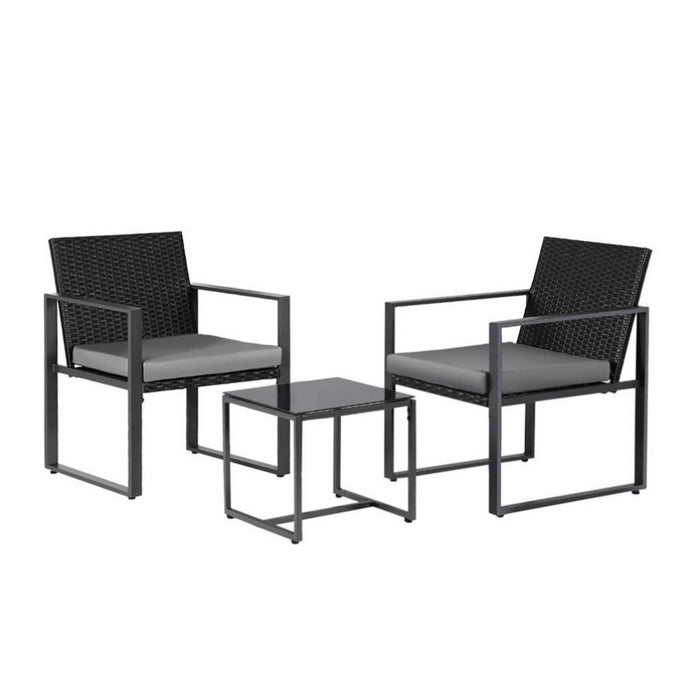3Pc Outdoor Bistro Set Patio Furniture Wicker Dining Chairs Table Cushion Black