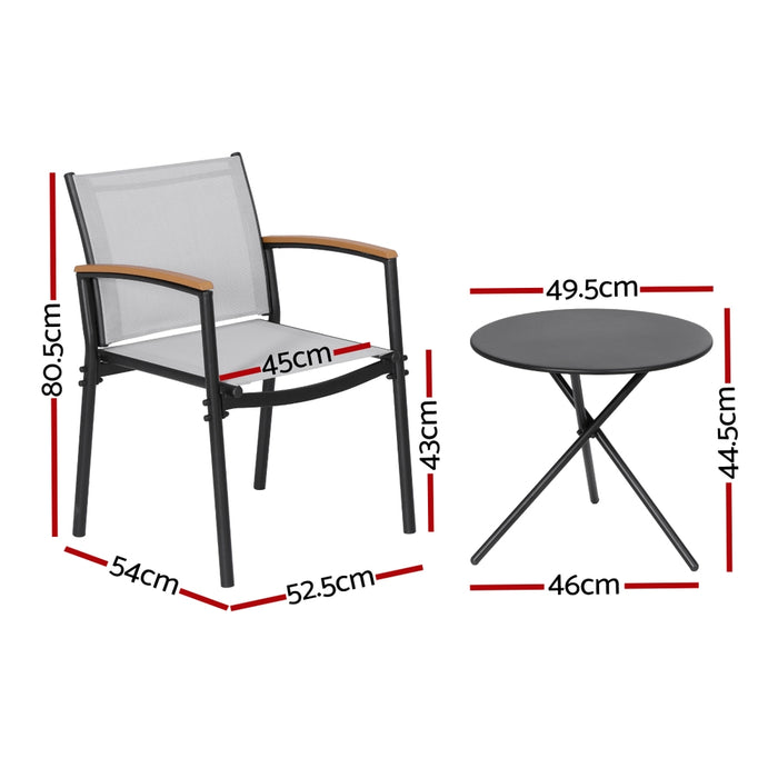 3Pc Outdoor Bistro Set Table And Chairs Steel Dining Chair Patio Furniture Textilene