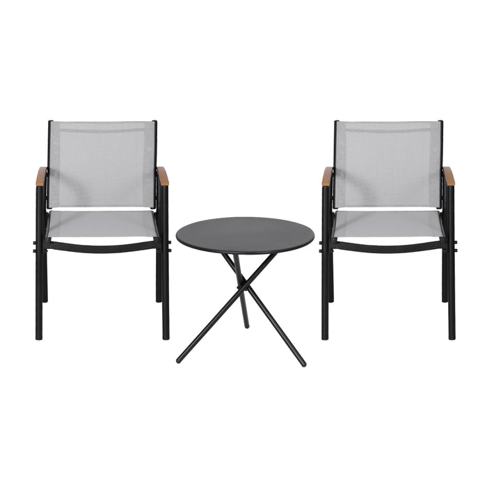 3Pc Outdoor Bistro Set Table And Chairs Steel Dining Chair Patio Furniture Textilene