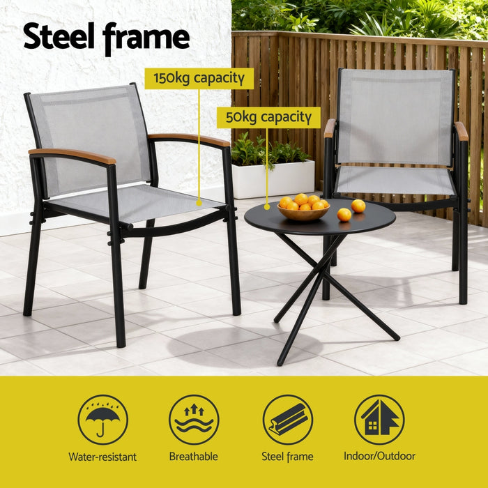 3Pc Outdoor Bistro Set Table And Chairs Steel Dining Chair Patio Furniture Textilene