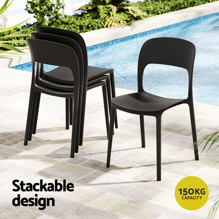 4Pc Outdoor Dining Chairs Stackable Pp Patio Chair Garden Furniture Black