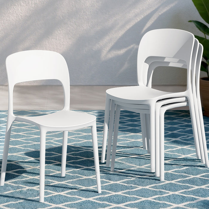 4Pc Outdoor Dining Chairs Stackable Pp Patio Chair Garden Furniture White