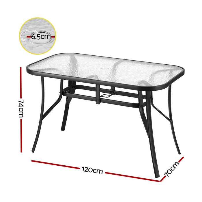120cm Outdoor Dining Table Steel Parasol Hole Desk Patio Furniture Black