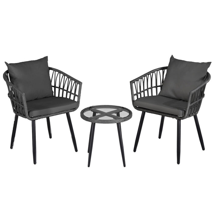 3Pc Outdoor Bistro Set Patio Furniture Lounge Setting Table And Chairs Grey