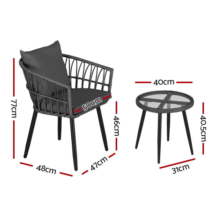 3Pc Outdoor Bistro Set Patio Furniture Lounge Setting Table And Chairs Grey