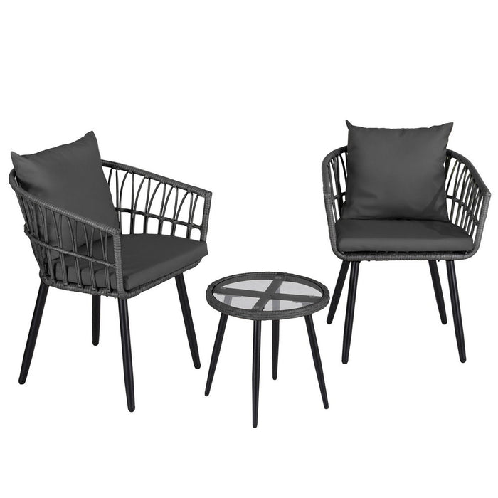 3Pc Outdoor Bistro Set Patio Furniture Lounge Setting Table And Chairs Grey