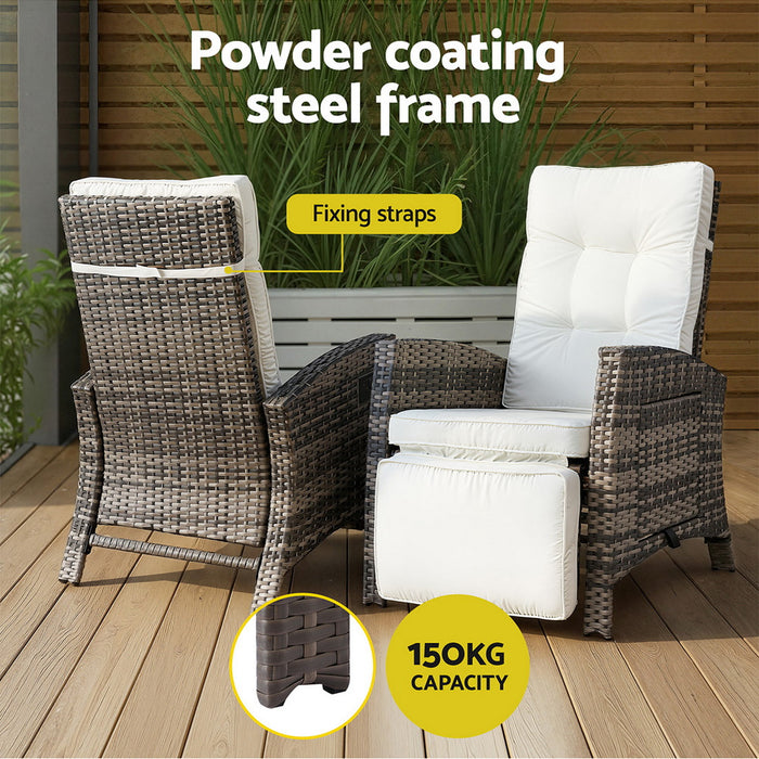 Outdoor Recliner Chairs Sun Lounge Wicker Lounger Patio Furniture Adjustable Brown