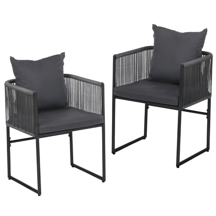 2Pc Outdoor Dining Chairs Woven Rope Chair Patio Furniture Garden Steel