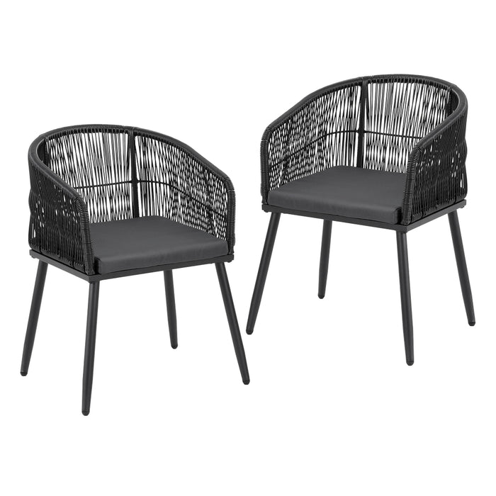 2Pc Outdoor Dining Chairs Wicker Chair Patio Furniture Garden Steel Black