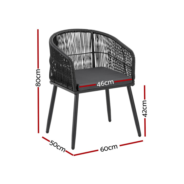2Pc Outdoor Dining Chairs Wicker Chair Patio Furniture Garden Steel Black