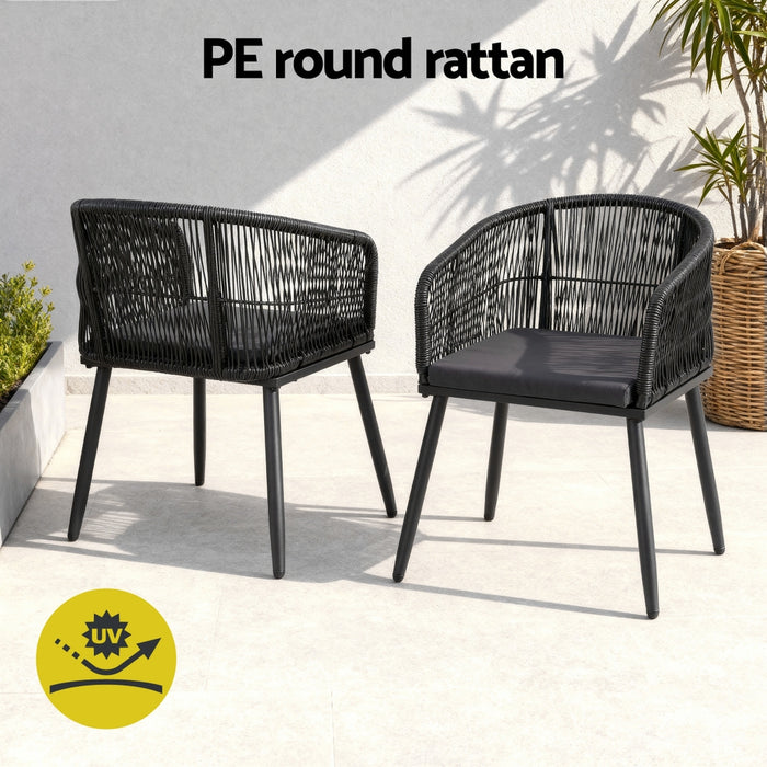2Pc Outdoor Dining Chairs Wicker Chair Patio Furniture Garden Steel Black