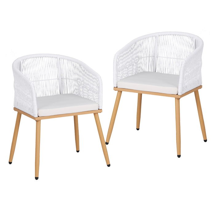 2Pc Outdoor Dining Chairs Wicker Chair Patio Furniture Garden Steel White