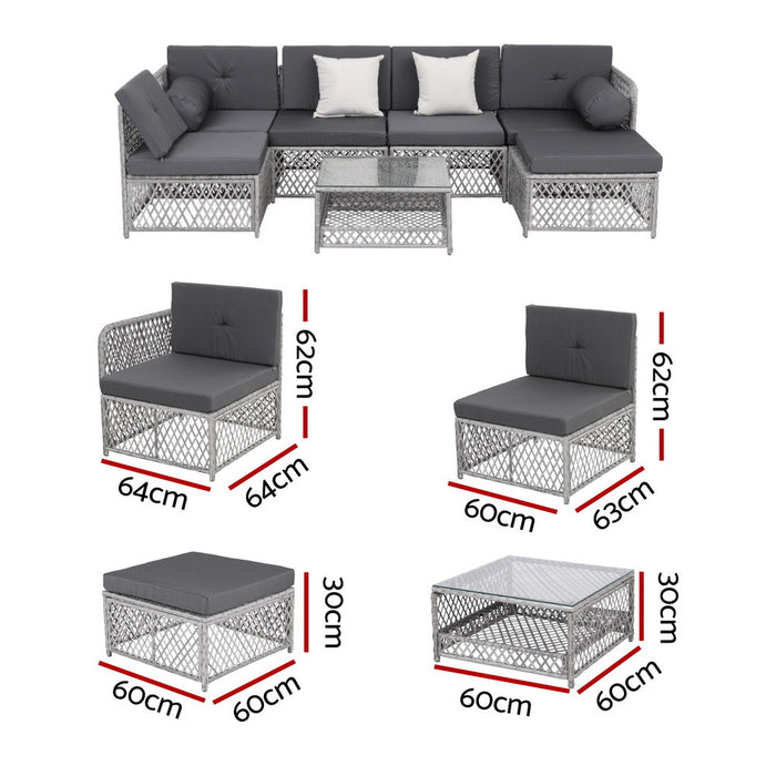 6 Seater Outdoor Sofa Set 7pcs Table Chair Set Garden Rattan Patio Furniture