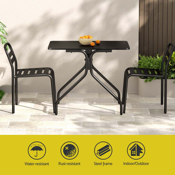 3Pc Outdoor Bistro Set Patio Furniture Steel Table And Chairs Black
