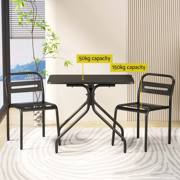 3Pc Outdoor Bistro Set Patio Furniture Steel Table And Chairs Black