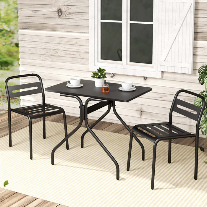 3Pc Outdoor Bistro Set Patio Furniture Steel Table And Chairs Black