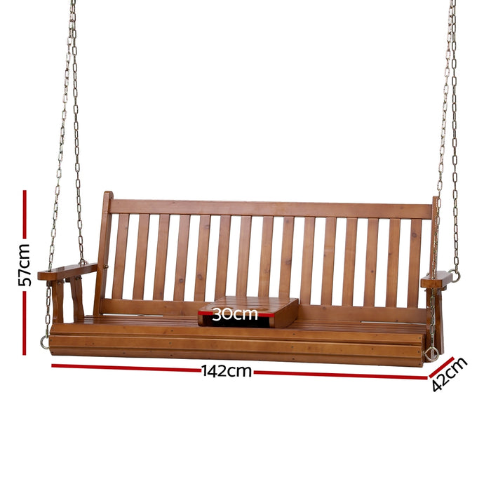 Porch Outdoor Swing Chair Patio Furniture Wooden Bench 2 Seat Cup Holder