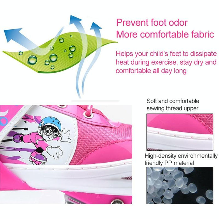 Adjustable Full Flash Children Double Row Four-Wheel Roller Skating Shoes - Size S