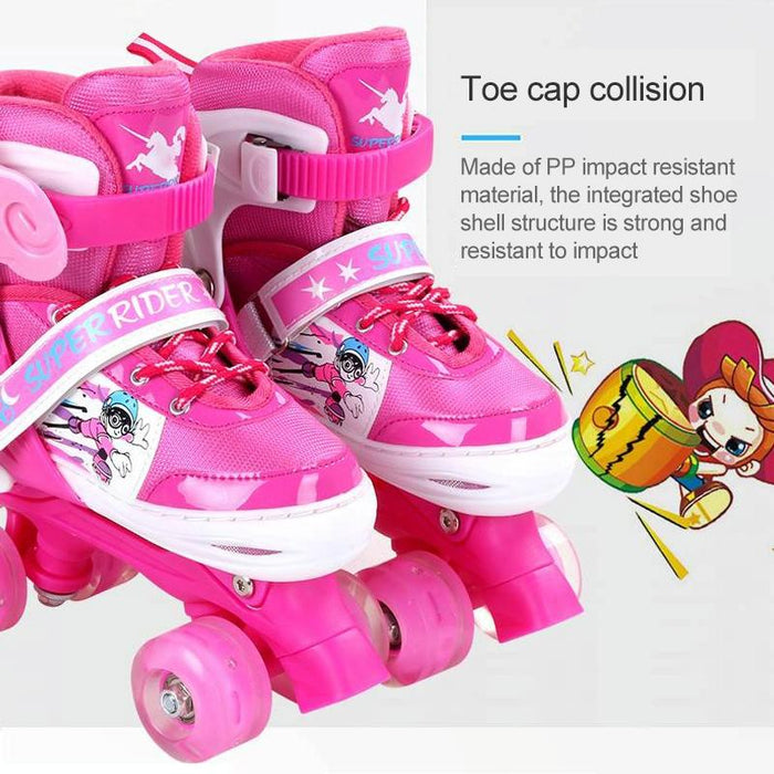 Adjustable Full Flash Children Double Row Four-Wheel Roller Skating Shoes - Size S