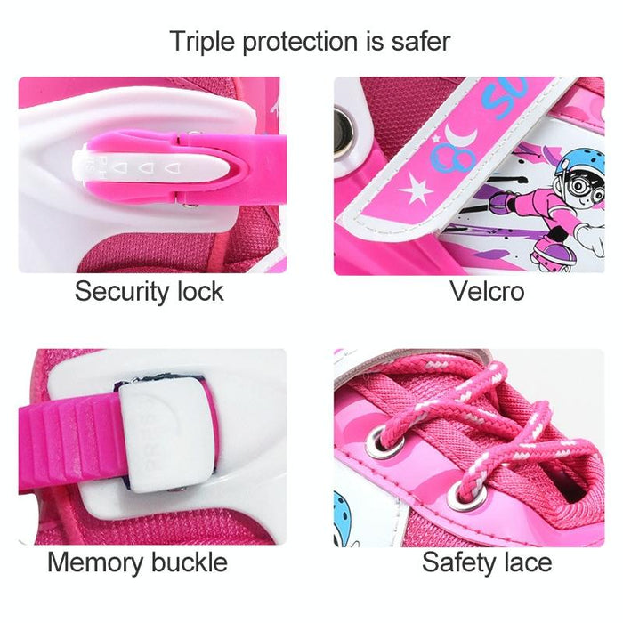 Adjustable Full Flash Children Double Row Four-Wheel Roller Skating Shoes - Size S