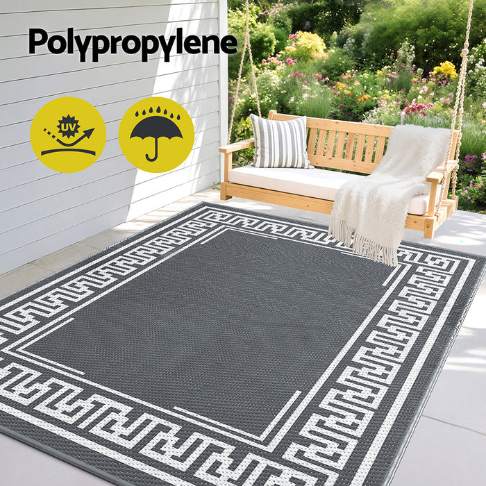 Outdoor Rugs 152X244Cm Large Carpet Reversible Area Mat Pp Dual-Sided Patio Rug Greek Key