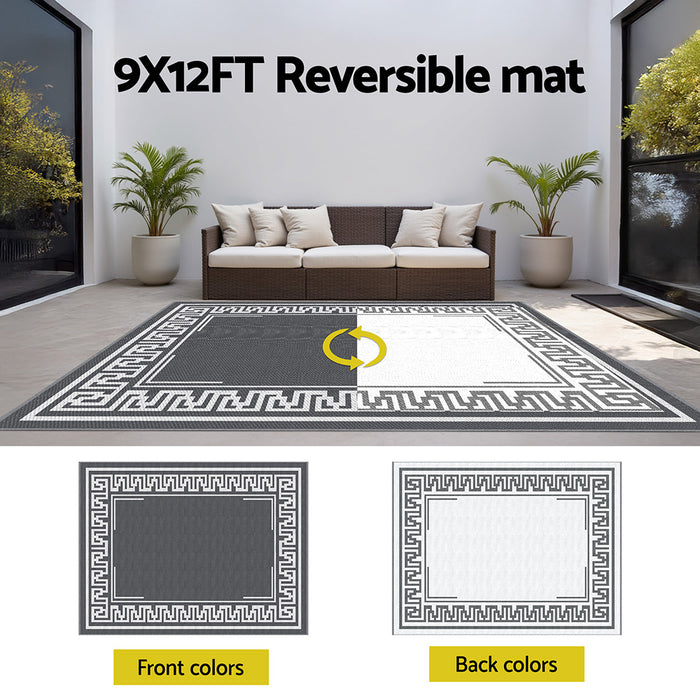 Outdoor Rugs 274X366Cm Large Carpet Reversible Area Mat Pp Dual-Sided Patio Rug Greek Key