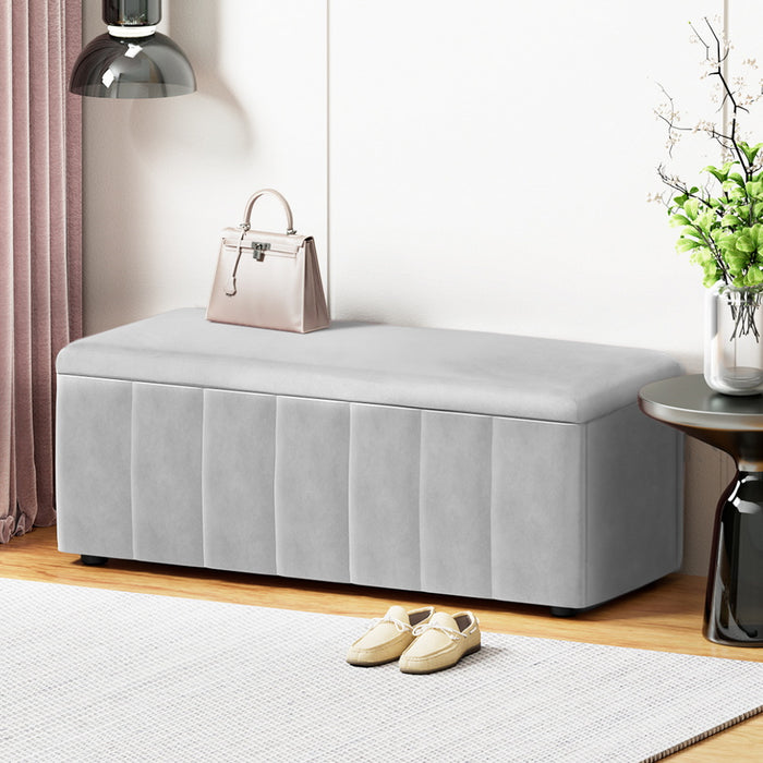 Storage Ottoman Blanket Box Velvet Grey 103cm