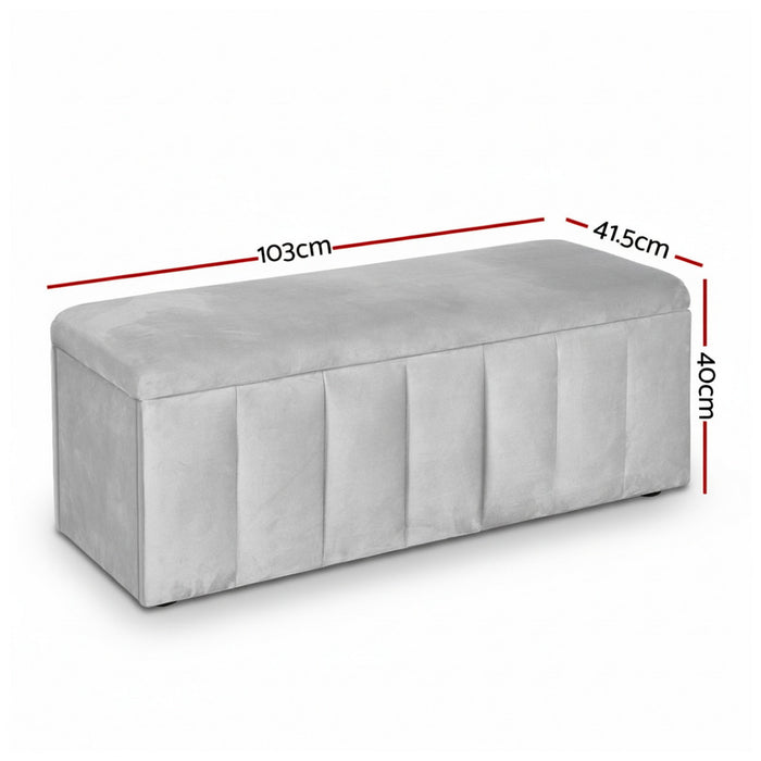 Storage Ottoman Blanket Box Velvet Grey 103cm