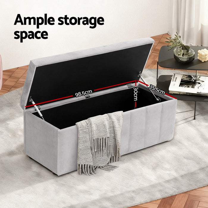 Storage Ottoman Blanket Box Velvet Grey 103cm