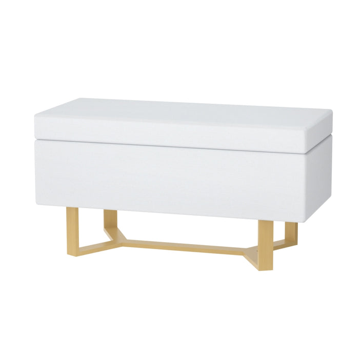 Storage Ottoman Blanket Box Criss-Cross Linen White