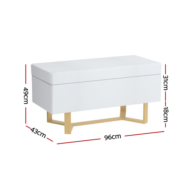 Storage Ottoman Blanket Box Criss-Cross Linen White