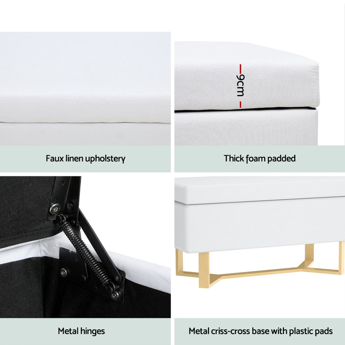 Storage Ottoman Blanket Box Criss-Cross Linen White