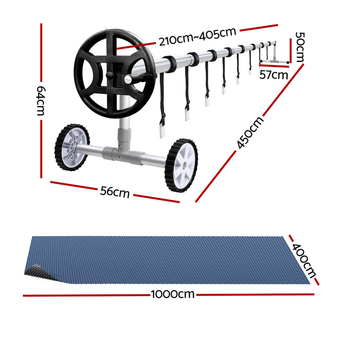 Pool Cover 600 Micron 10X4M W/ Roller 4M Swimming Pools Black Solar Blanket