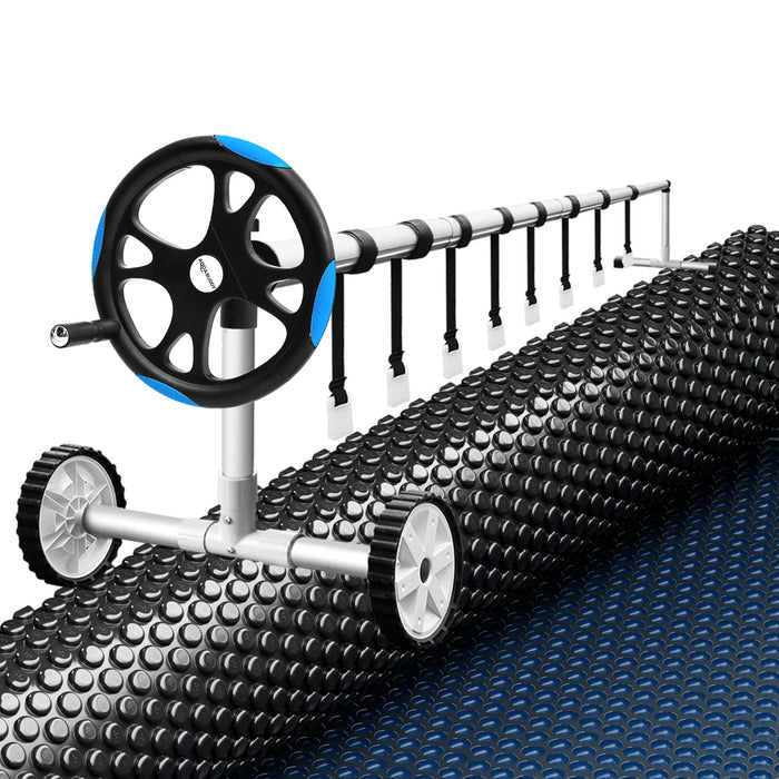 Pool Cover 600 Micron 10X4M W/ Roller 5.55M Black Solar Blanket
