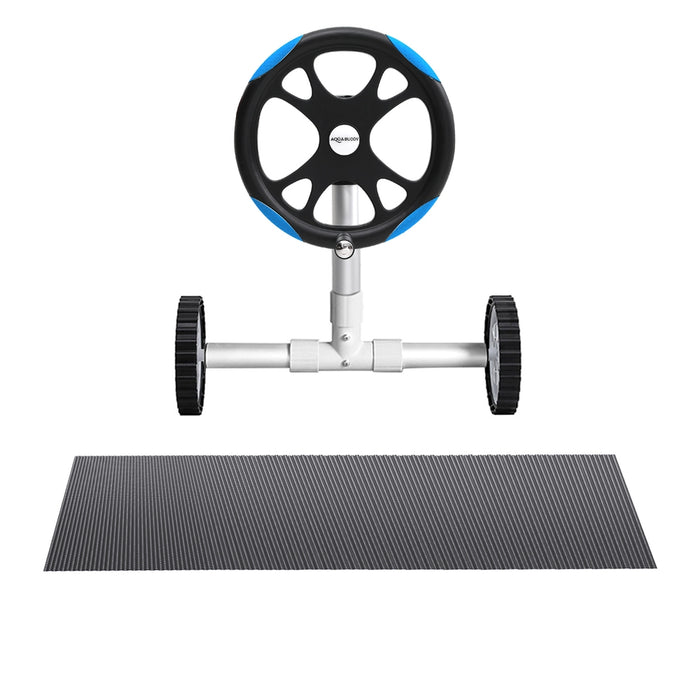 Pool Cover 600 Micron 10X4M W/ Roller 5.55M Black Solar Blanket