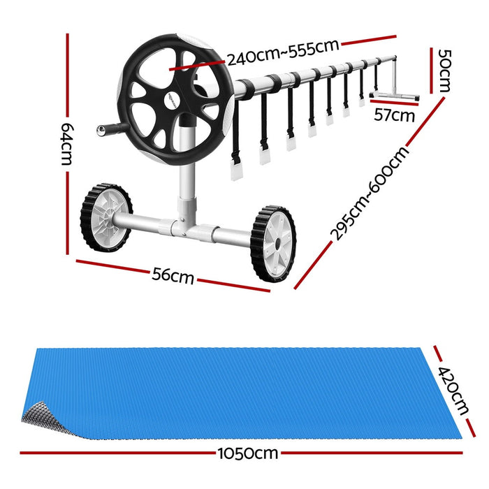 Pool Cover 600 Micron Solar Heat Blanket Ldpe 10.5X4.2M W/ 5.55M Roller