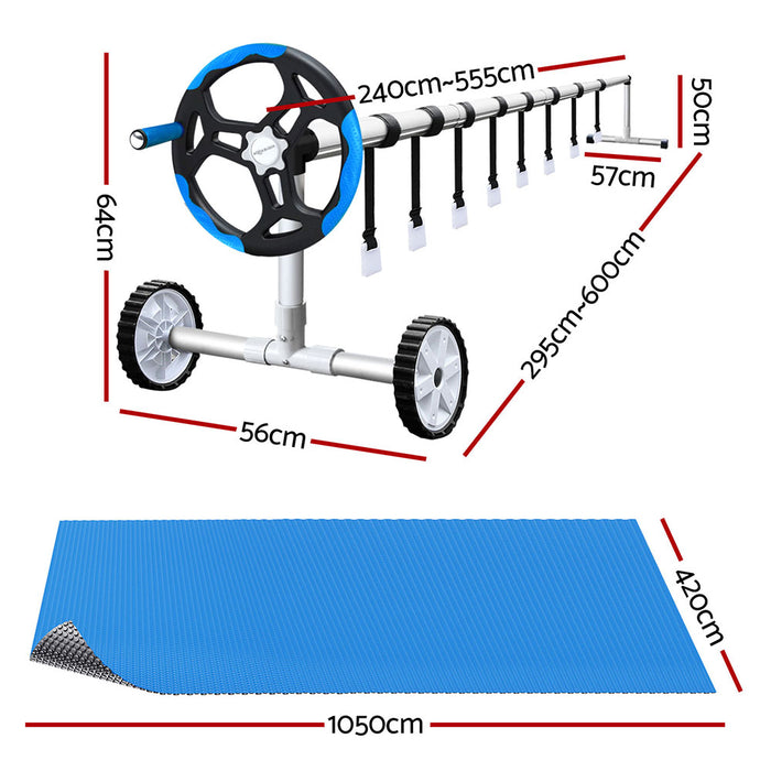 Pool Cover 600 Micron Solar Heat Blanket 10.5X4.2M W/ 5.55M Roller Blue
