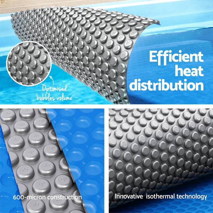Pool Cover 600 Micron Solar Heat Blanket 10.5X4.2M W/ 5.55M Roller Blue