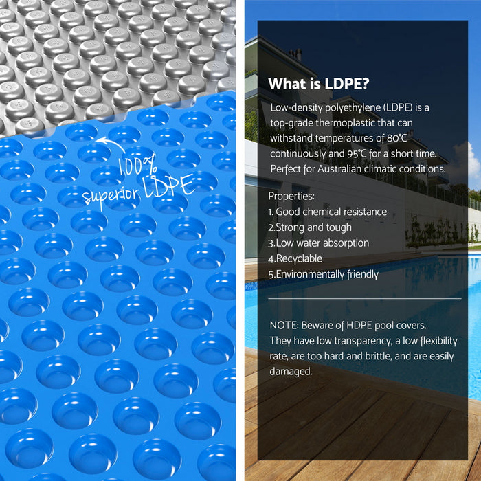 Pool Cover 600 Micron Solar Heat Blanket 10.5X4.2M W/ 5.55M Roller Blue