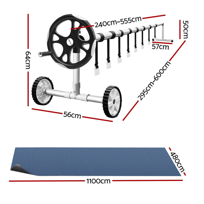 Pool Cover 600 Micron 11X4.8M W/ Roller 5.55M Swimming Pools Black Solar Blanket