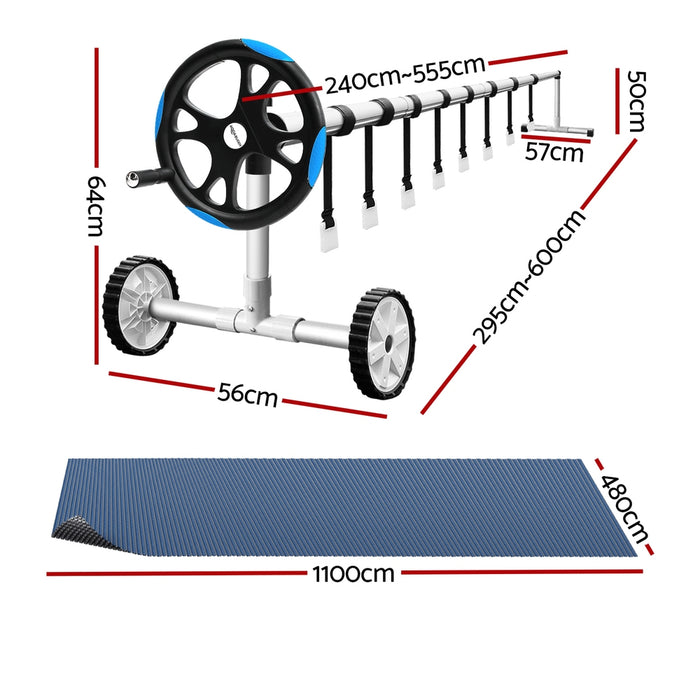 Pool Cover 600 Micron 11X4.8M W/ Roller 5.55M Black Solar Blanket