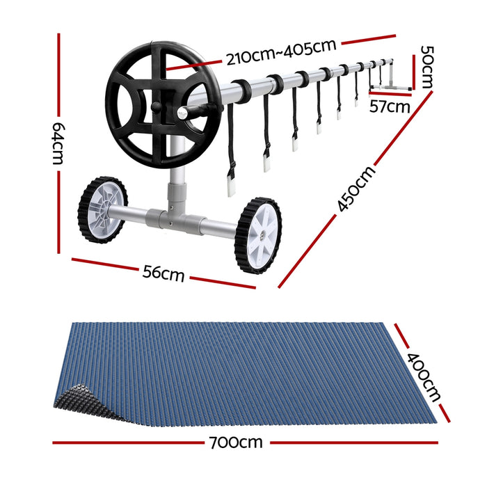 Pool Cover 600 Micron 7X4M W/ Roller 4M Swimming Pools Black Solar Blanket