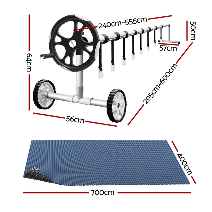 Pool Cover 600 Micron 7X4M W/ Roller 5.55M Swimming Pools Black Solar Blanket