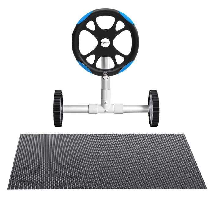 Pool Cover 7X4M 600 Micron W/ Roller 5.55M Black Solar Blanket